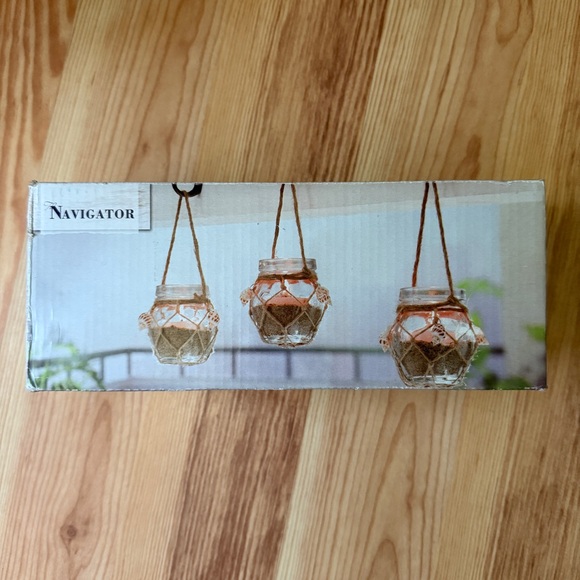 NEW Set of 3 Hanging Votives with Twine and Seashells Coastal for Tea Lights - Picture 1 of 5